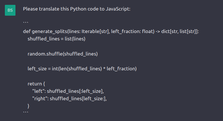 ChatGPT - converting Python to JavaScript