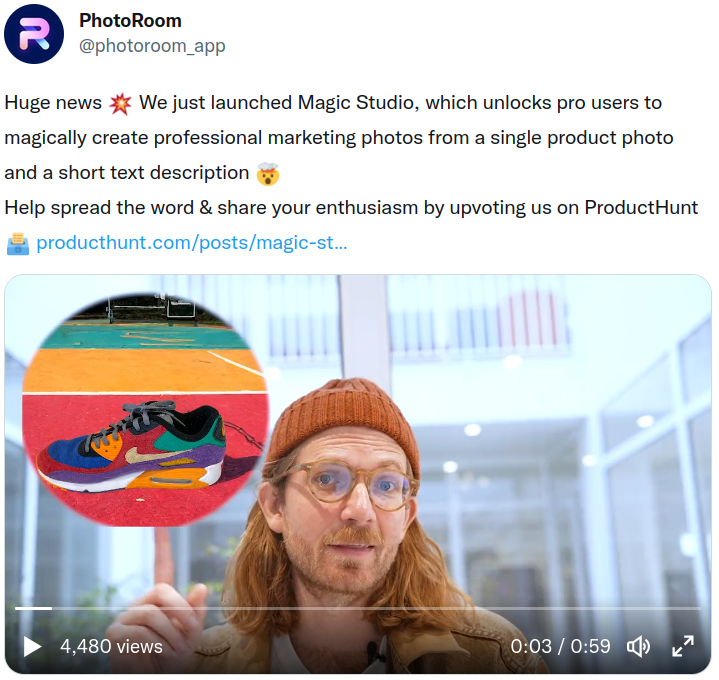 💥 We just launched Magic Studio, which unlocks pro users to magically create professional marketing photos from a single product photo and a short text description 🤯